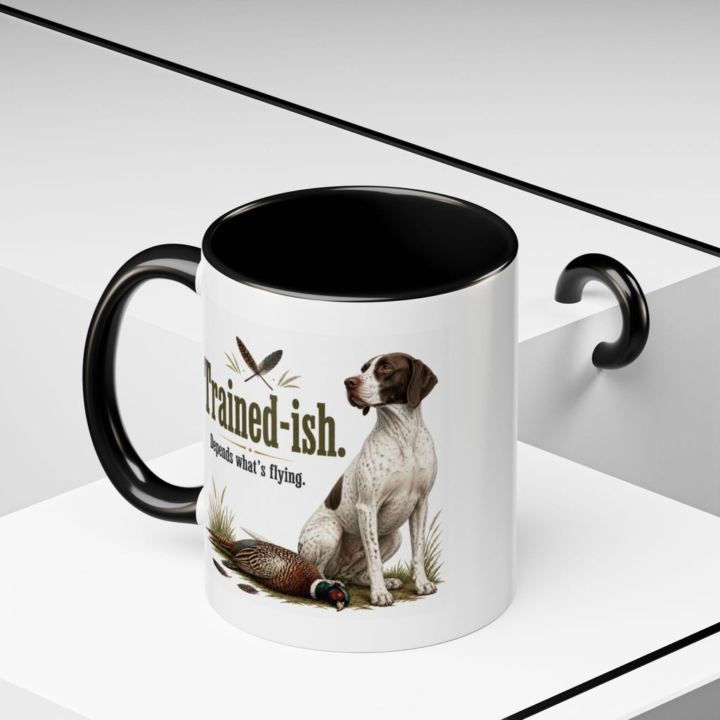 Funny English Pointer Mug - Trained-ish Depends What's Flying, Working Gun Dog Gift, Pheasant Shooting Mug, 11oz
