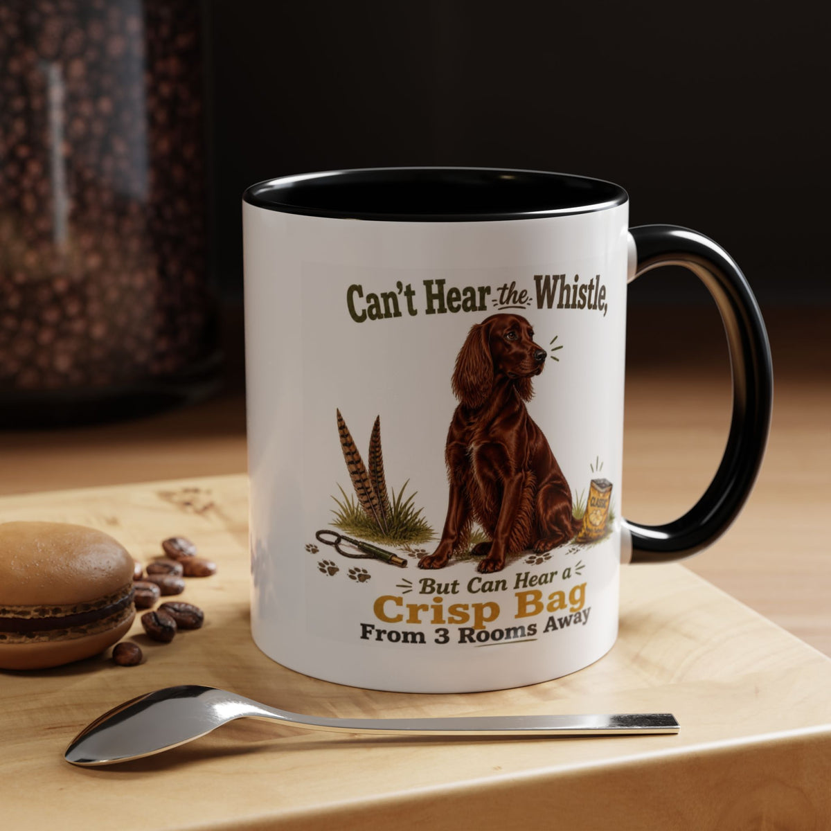 Funny Red Setter Mug - Can't Hear the Whistle But Can Hear a Crisp Bag, Working Gun Dog Gift, Greedy Dog Mug, 11oz