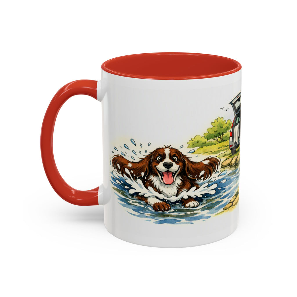Funny liver and white cocker spaniel mug, wet spaniel and car – view 5