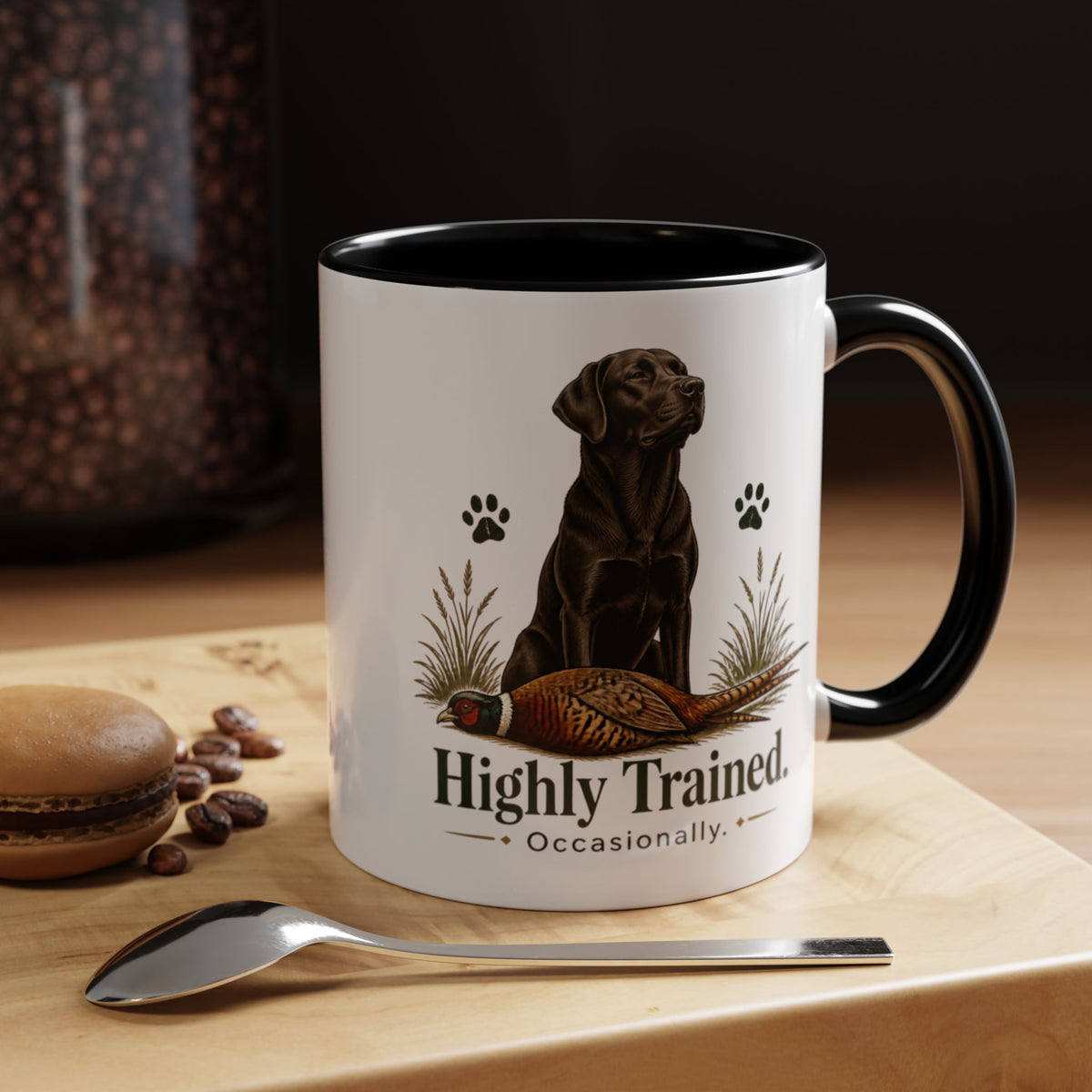 Funny Chocolate Labrador Mug - Highly Trained Occasionally, Gundog Owner Gift, Shooting Dog Lover Coffee Mug, 11oz