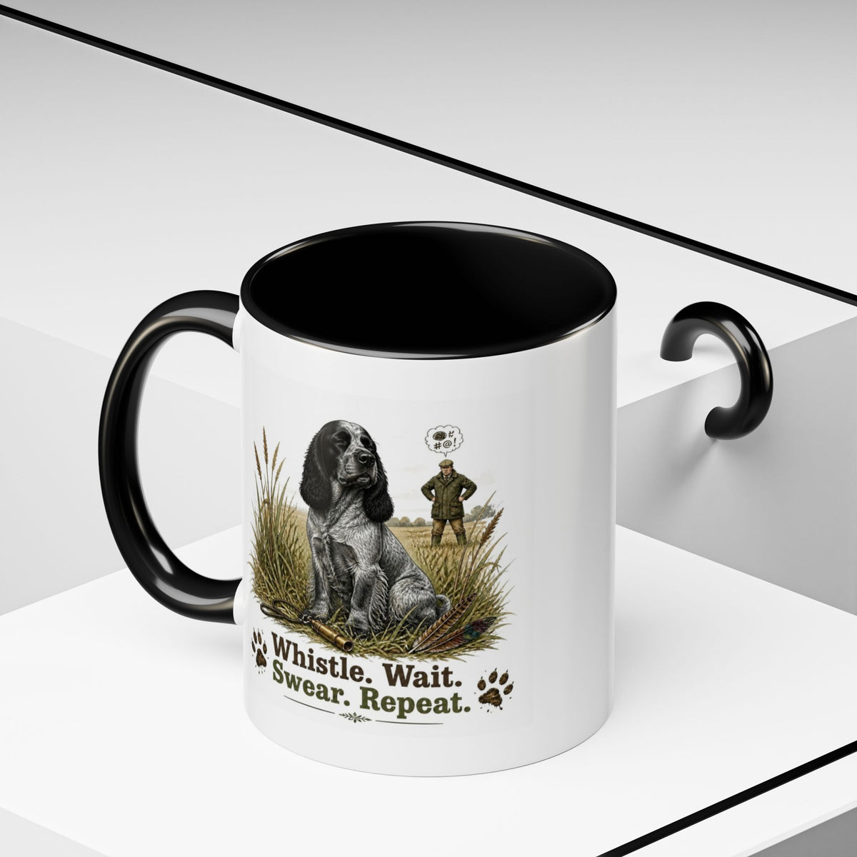 Funny Blue Roan Cocker Spaniel Mug - Whistle. Wait. Swear. Repeat. Working Gun Dog Gift, Dog Training Mug, 11oz