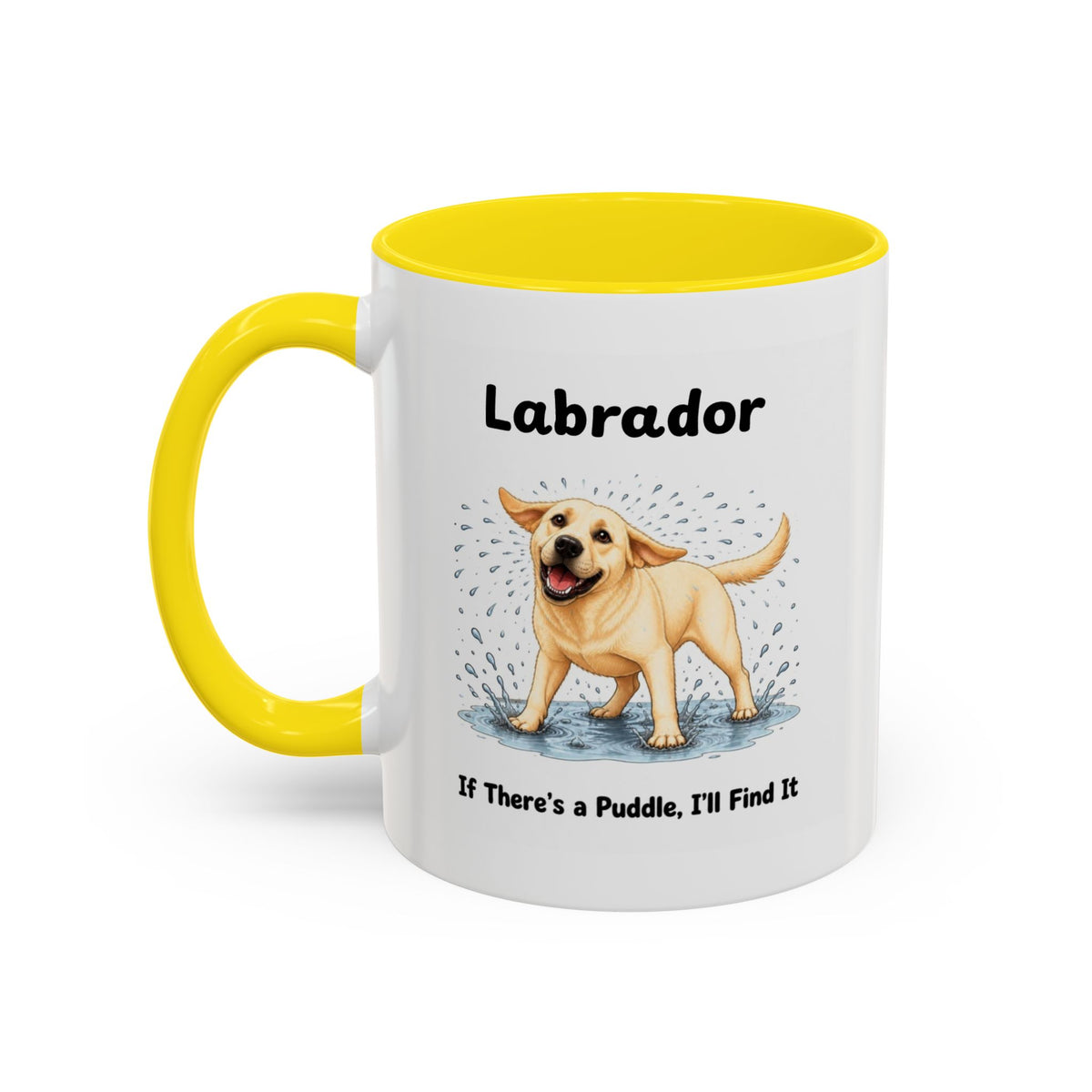 Personalised Yellow Labrador Mug - If There's a Puddle, I'll Find It - Custom Dog Name, Funny Wet Dog Gift, 11oz