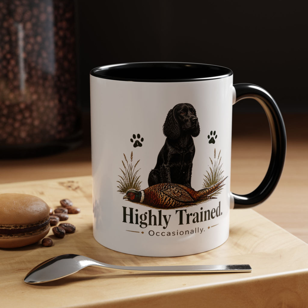 Funny Black Cocker Spaniel Mug - Highly Trained Occasionally, Gundog Owner Gift, Shooting Dog Lover Coffee Mug, 11oz