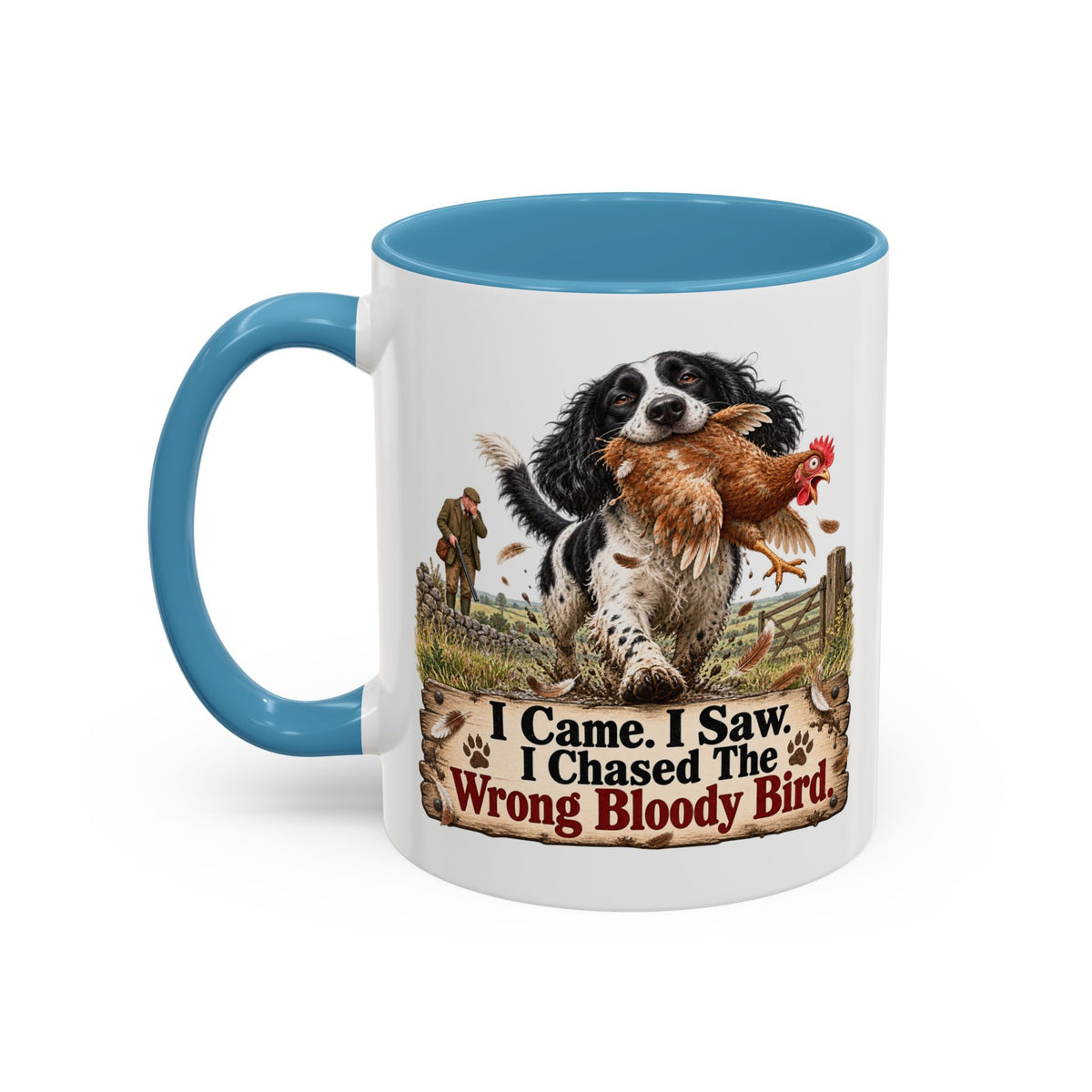 Funny Black and White Springer Spaniel Mug - I Came I Saw I Chased the Wrong Bloody Bird, Gundog Gift, Shooting Dog Mug, 11oz
