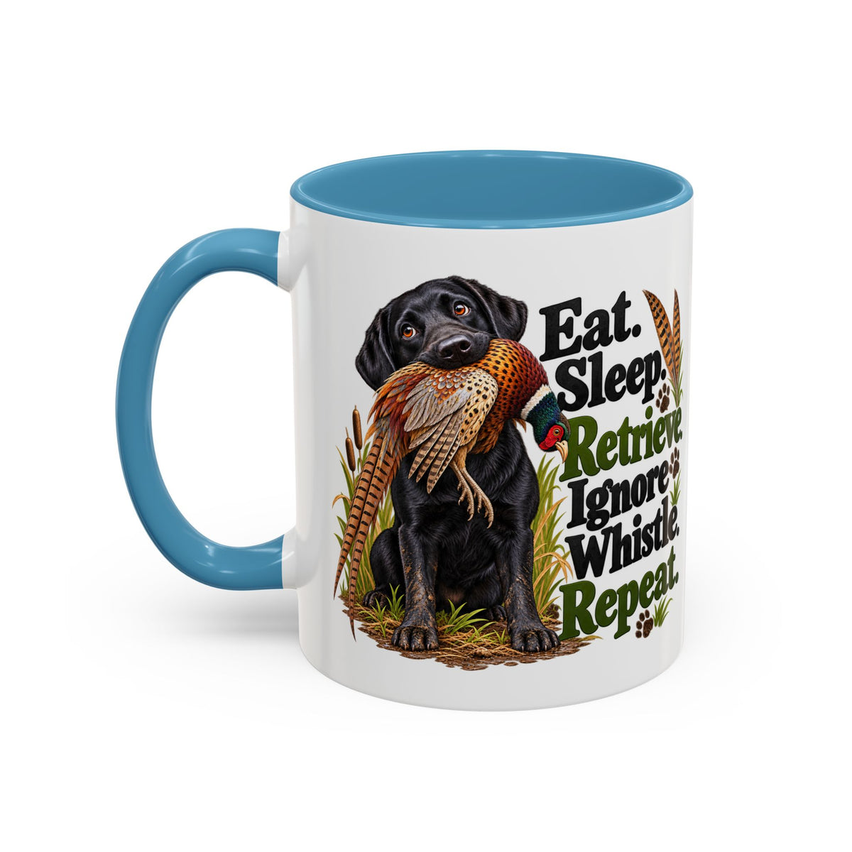 Funny Black Labrador Mug - Eat Sleep Retrieve Ignore Whistle Repeat, Gundog Owner Gift, Shooting Dog Lover Coffee Mug, 11oz