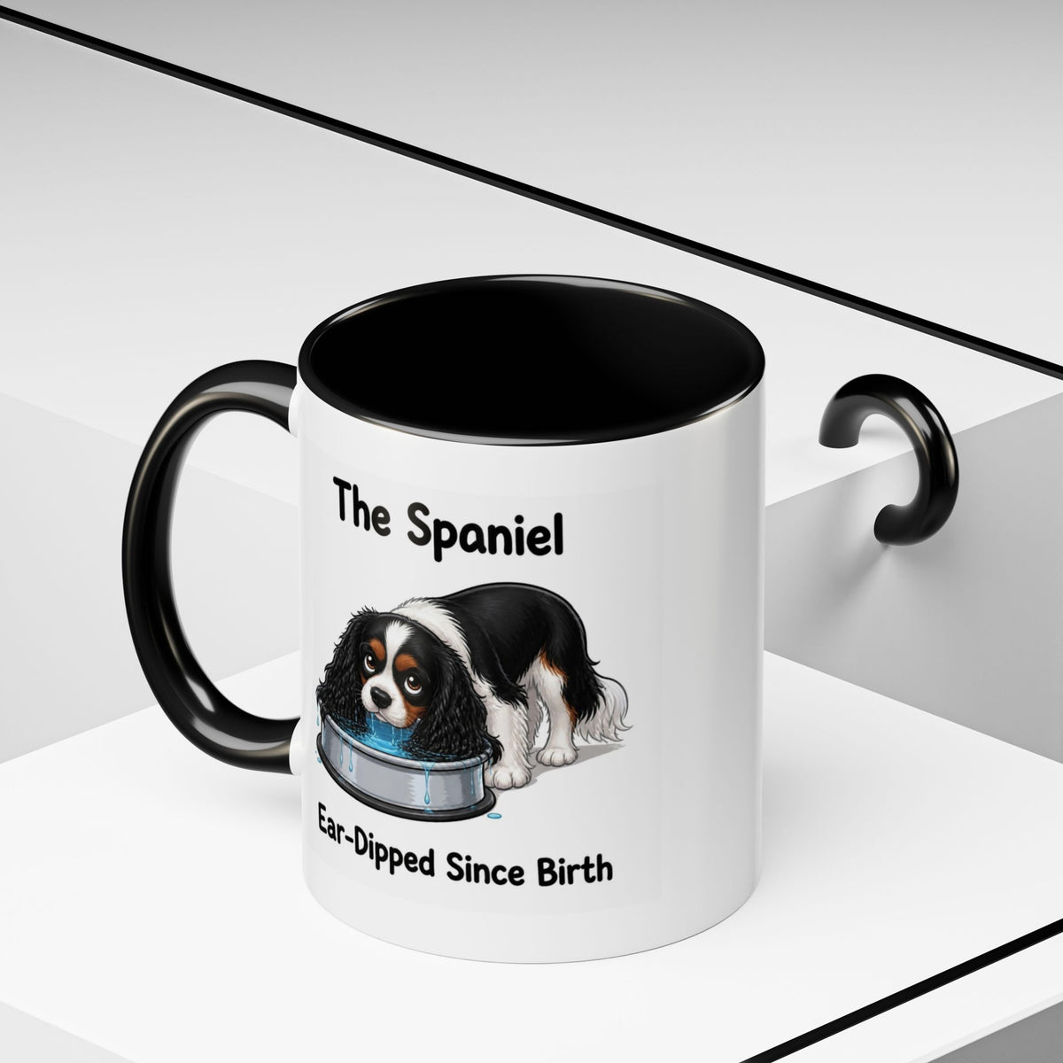 Funny Tricolour Cavalier King Charles Spaniel Mug - The Spaniel, Ear-Dipped Since Birth, Spaniel Owner Gift, Dog Lover Coffee Mug, 11oz