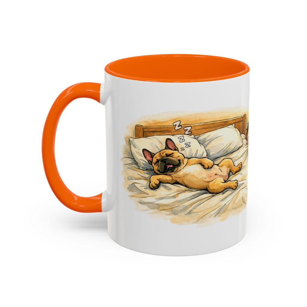 Funny French Bulldog Mug – Snoring Frenchie Bed Hog, Watercolour Dog Lover Gift, 11oz Ceramic Coffee Cup