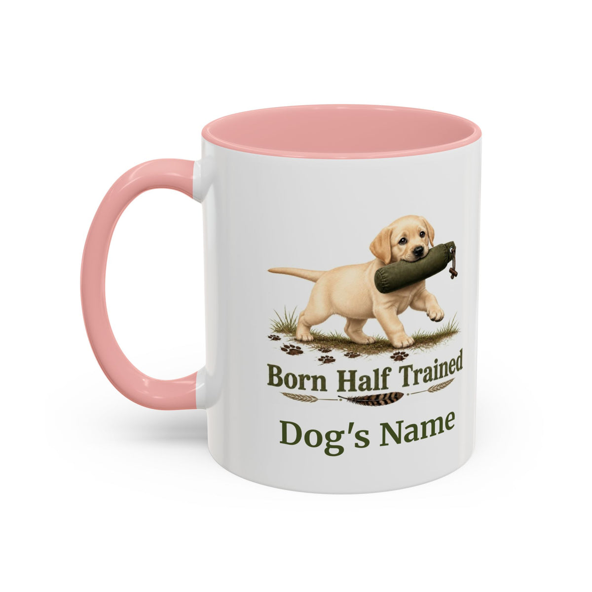 Personalised Yellow Labrador Puppy Mug - Born Half Trained - Custom Dog Name, Training Dummy Gun Dog Gift, 11oz