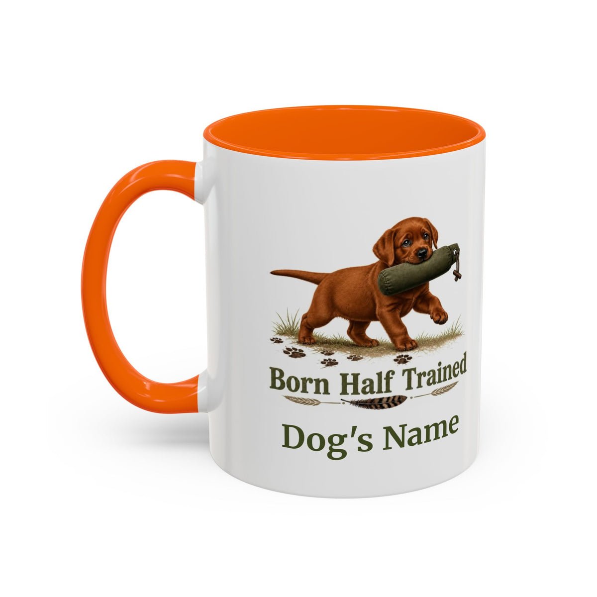 Personalised Fox Red Labrador Puppy Mug - Born Half Trained - Custom Dog Name, Training Dummy Gun Dog Gift, 11oz