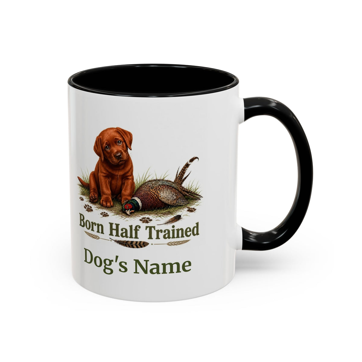 Personalised Fox Red Labrador Puppy Mug - Born Half Trained - Custom Dog Name, Pheasant Gun Dog Gift, 11oz