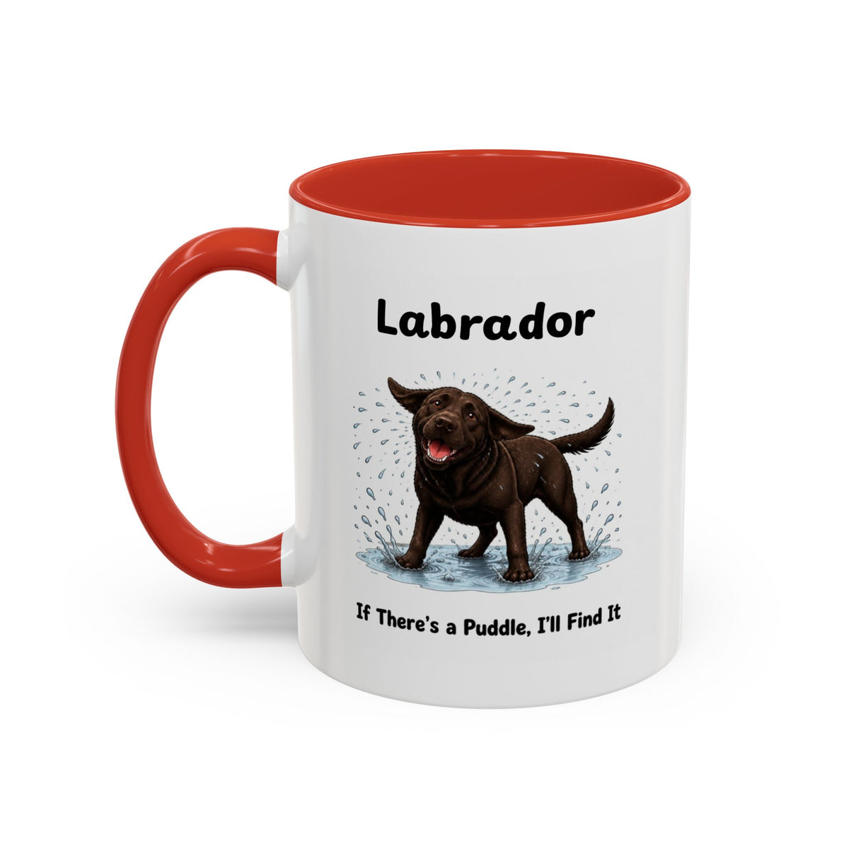 Personalised Chocolate Labrador Mug - If There's a Puddle, I'll Find It - Custom Dog Name, Funny Wet Dog Gift, 11oz