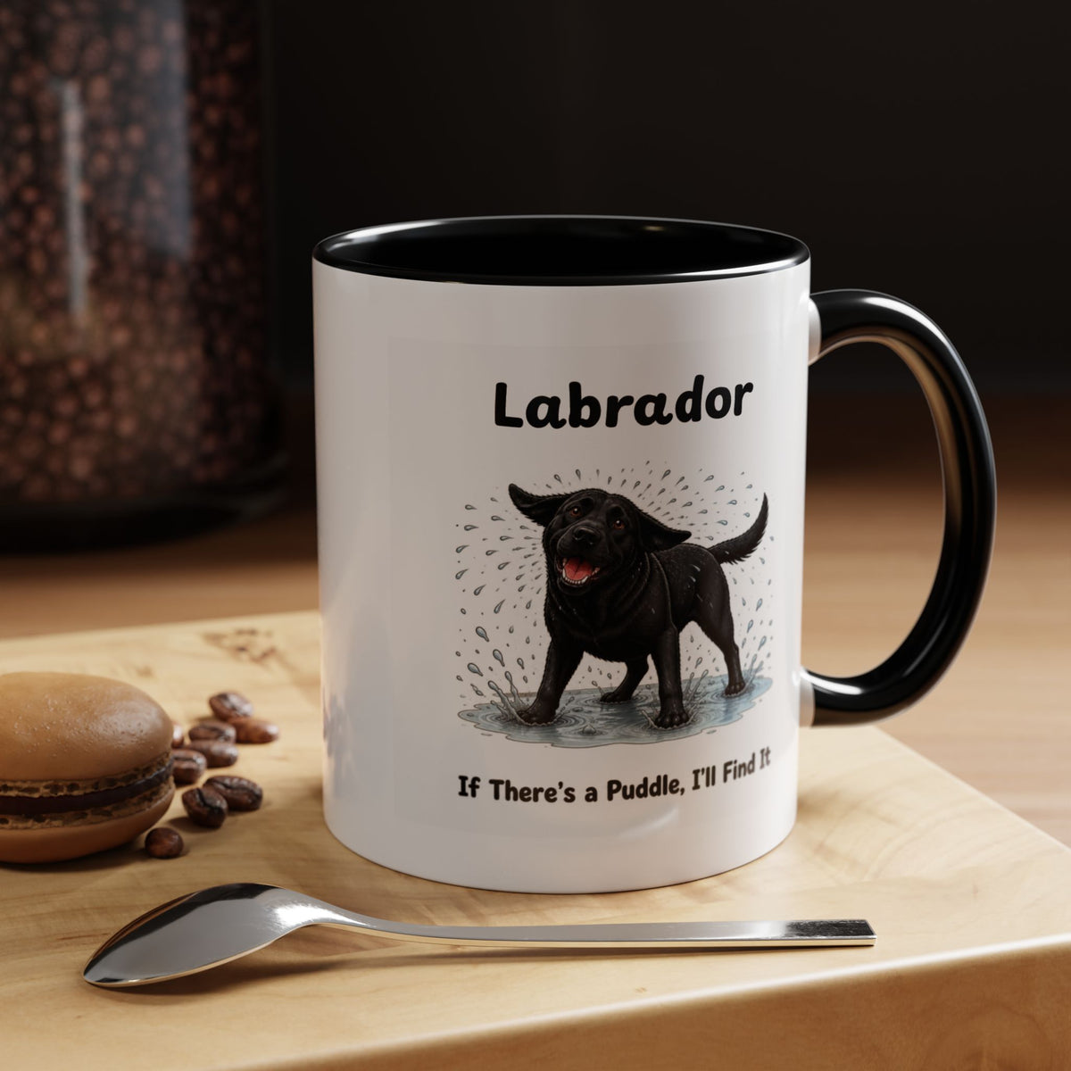 Personalised Black Labrador Mug - If There's a Puddle, I'll Find It - Custom Dog Name, Funny Wet Dog Gift, 11oz