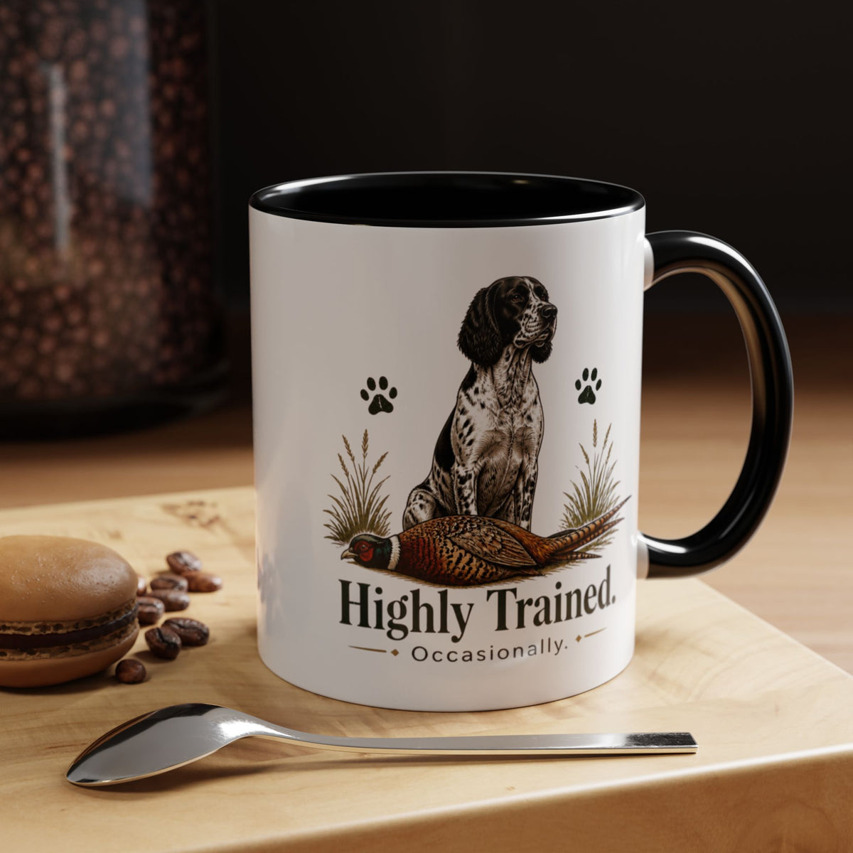 Funny Black and White Springer Spaniel Mug - Highly Trained Occasionally, Gundog Owner Gift, Shooting Dog Lover Coffee Mug, 11oz