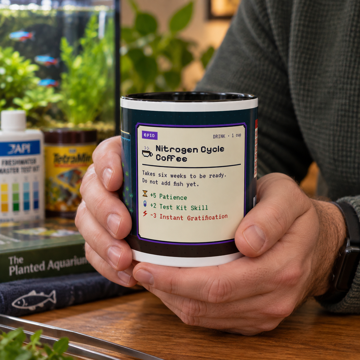 Nitrogen Cycle Coffee Pixel Art Mug | Aquarium Fishkeeper Gift, 11oz