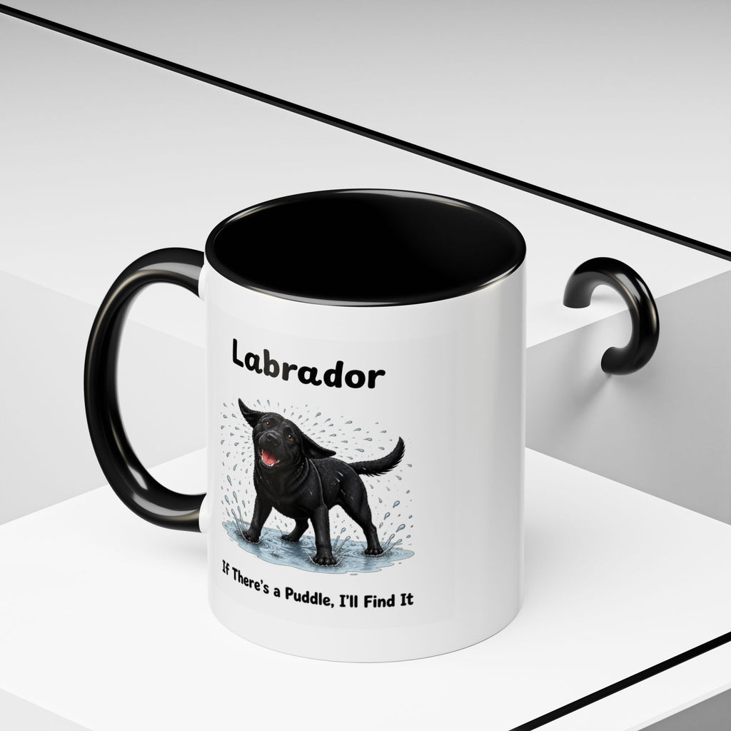 Personalised Black Labrador Mug - If There's a Puddle, I'll Find It - Custom Dog Name, Funny Wet Dog Gift, 11oz