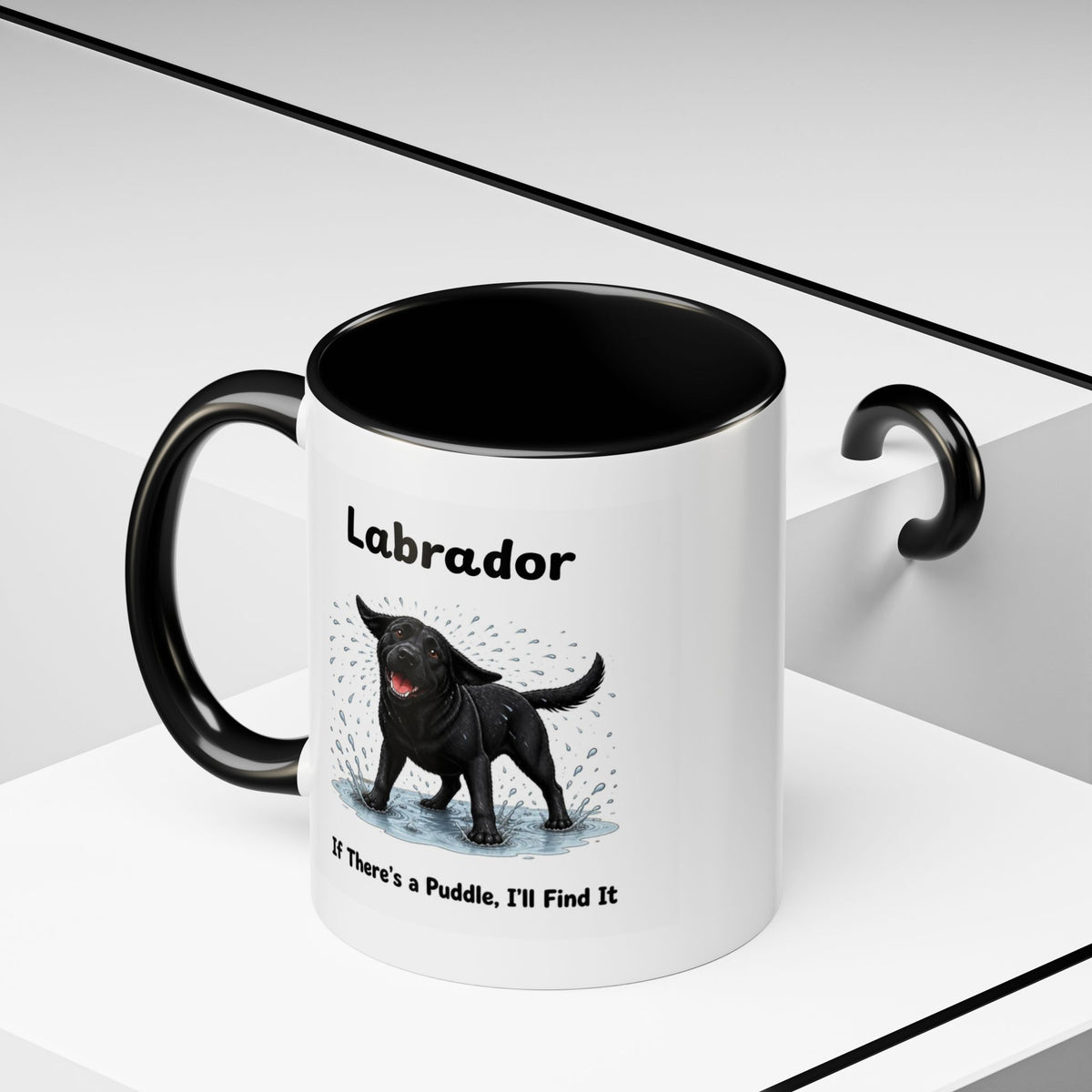 Personalised Black Labrador Mug - If There's a Puddle, I'll Find It - Custom Dog Name, Funny Wet Dog Gift, 11oz