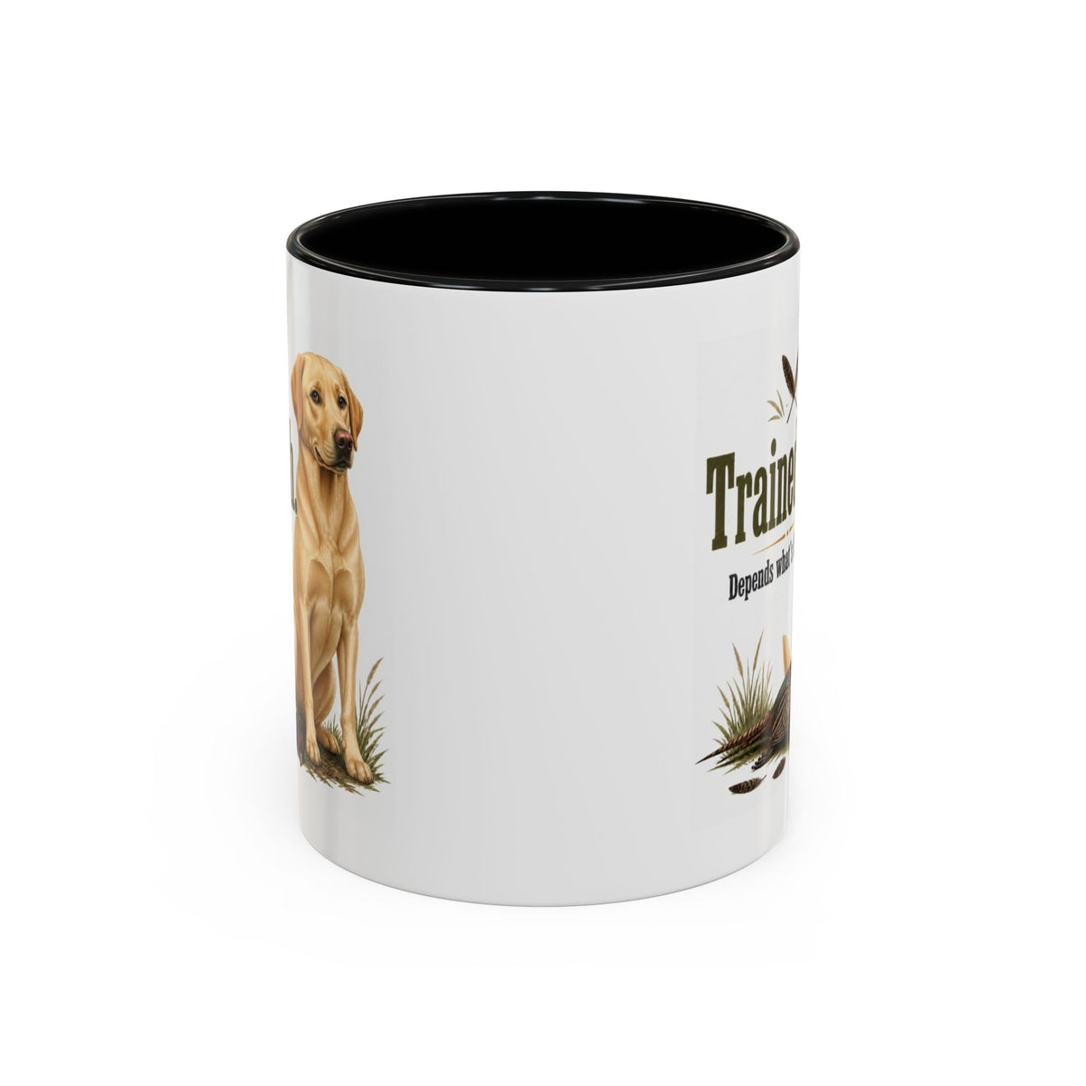 Funny Yellow Labrador Mug - Trained-ish Depends What's Flying, Working Gun Dog Gift, Pheasant Shooting Mug, 11oz