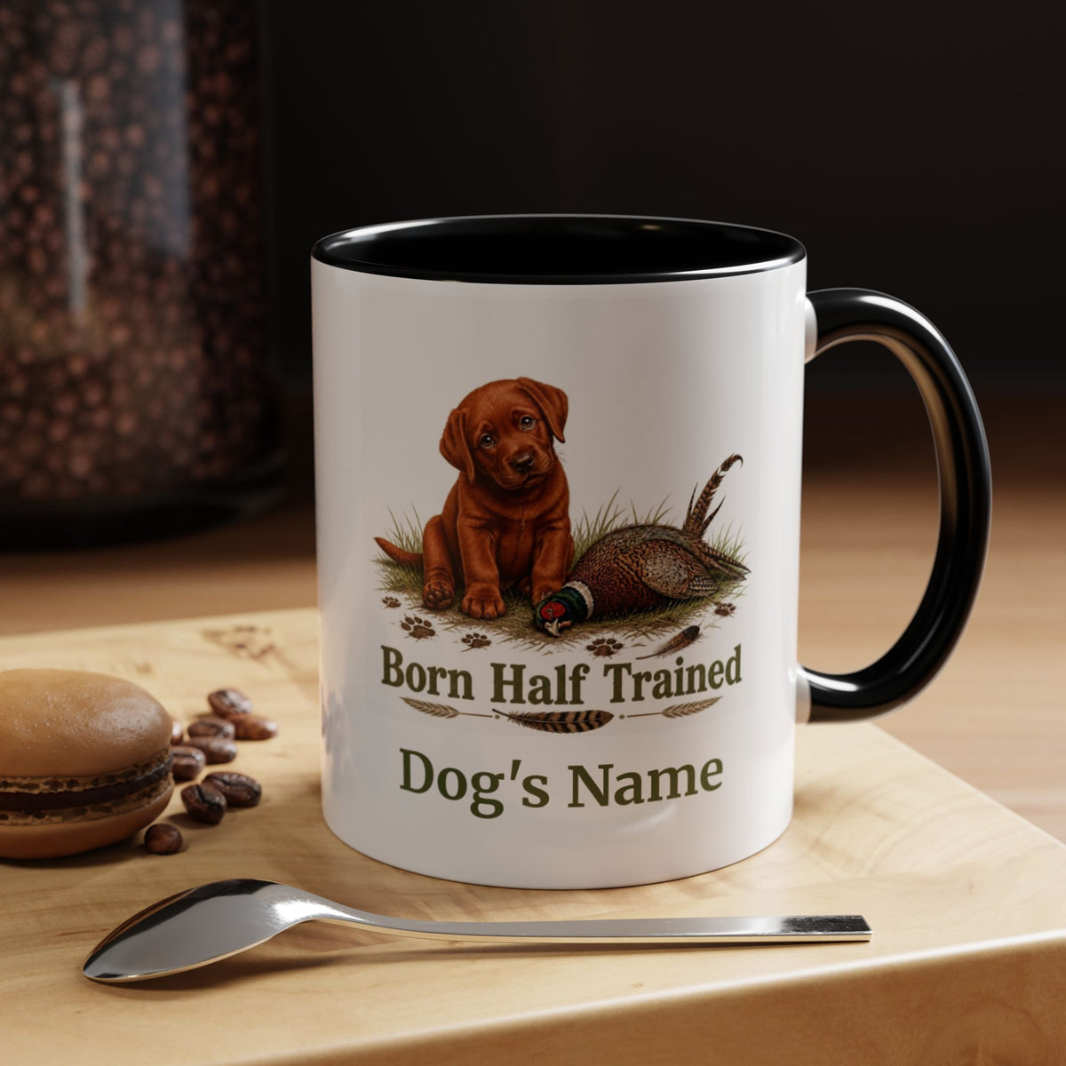 Personalised Fox Red Labrador Puppy Mug - Born Half Trained - Custom Dog Name, Pheasant Gun Dog Gift, 11oz