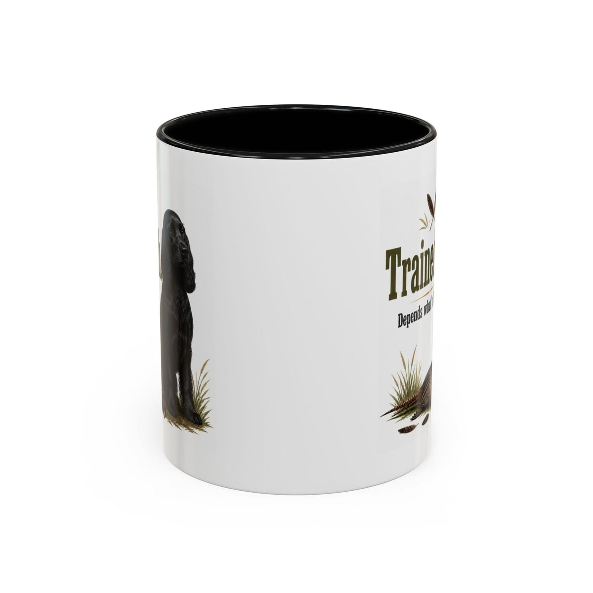 Funny Black Cocker Spaniel Mug - Trained-ish Depends What's Flying, Working Gun Dog Gift, Pheasant Shooting Mug, 11oz