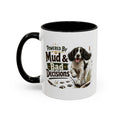 Funny Black and White Springer Spaniel Mug - Powered By Mud & Bad Decisions, Muddy Dog Owner Gift, Gundog Lover Coffee Mug, 11oz