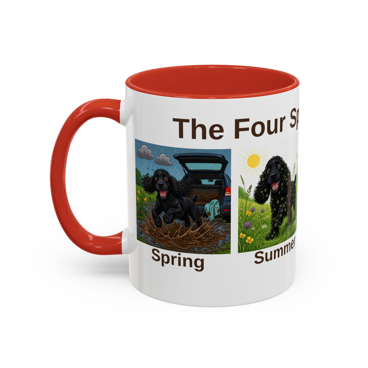 Four Spaniel Seasons Mug - Cocker Spaniel - Black