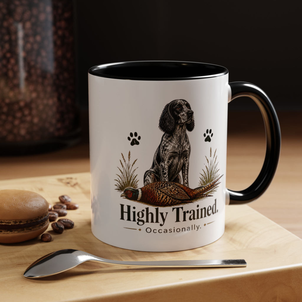 Funny Blue Roan Cocker Spaniel Mug - Highly Trained Occasionally, Gundog Owner Gift, Shooting Dog Lover Coffee Mug, 11oz