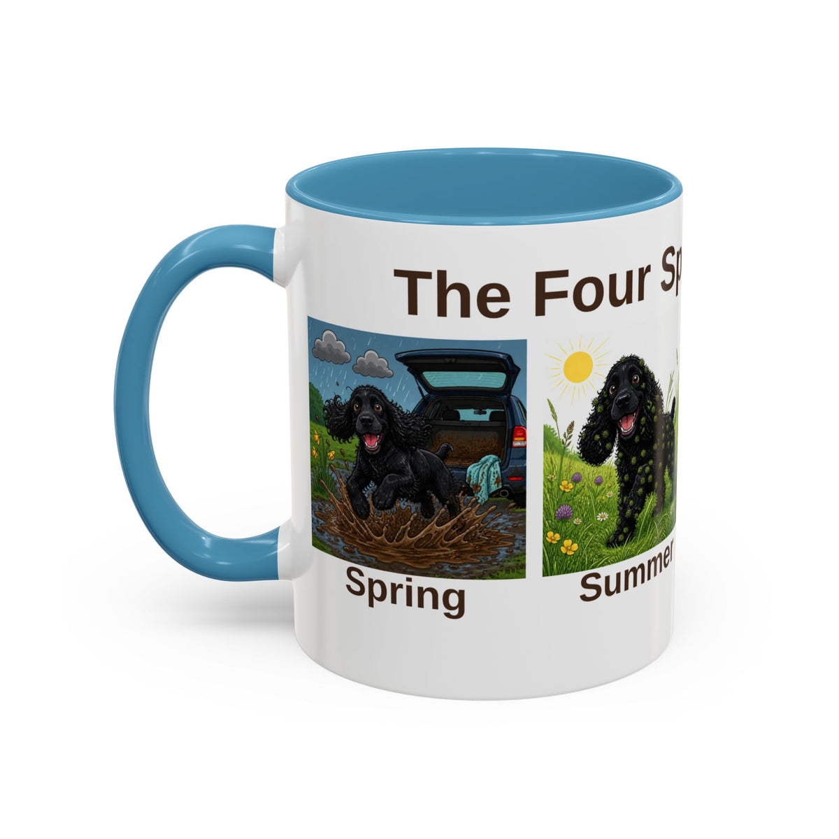 Four Spaniel Seasons Mug - Cocker Spaniel - Black