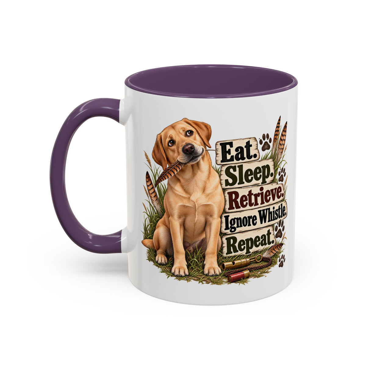 Funny Yellow Labrador Mug - Eat Sleep Retrieve Ignore Whistle Repeat, Gundog Owner Gift, Shooting Dog Lover Coffee Mug, 11oz