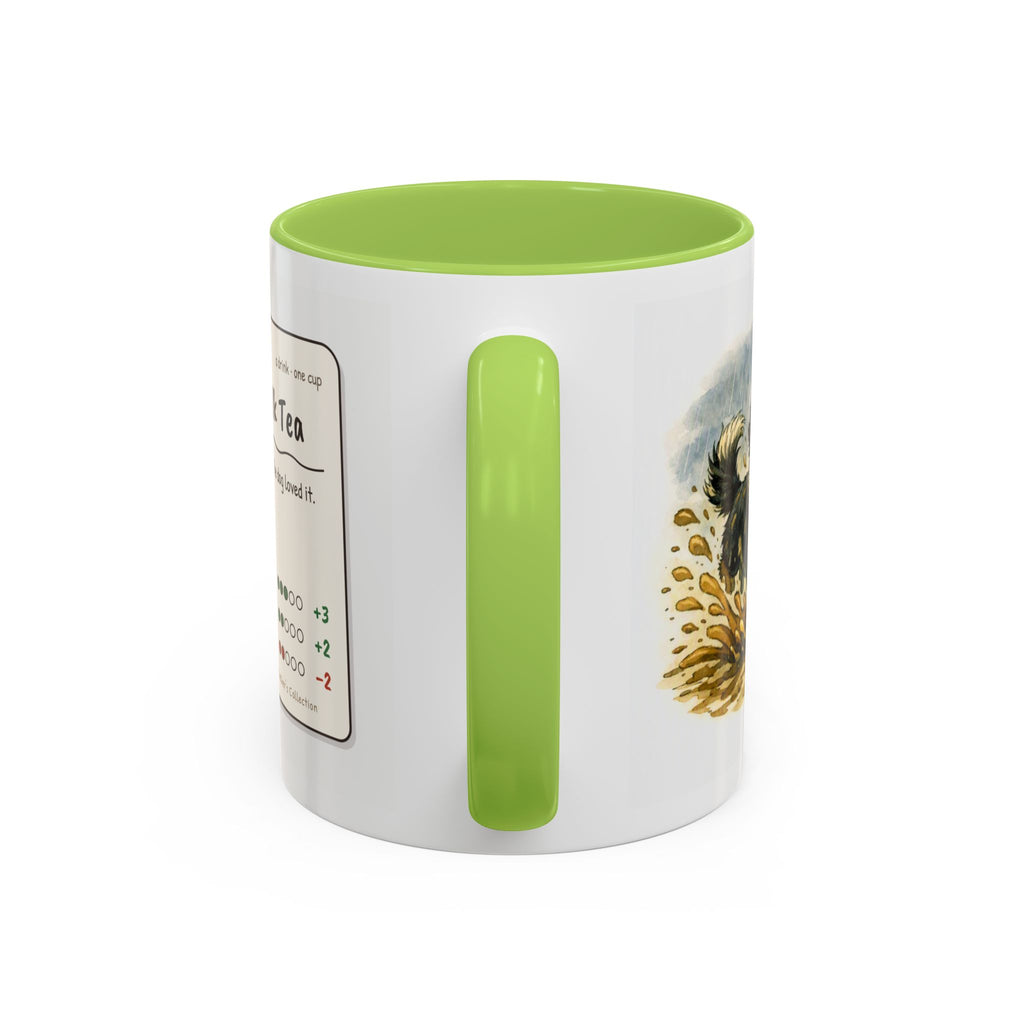 Rainy Walk Tea mug, man with tri-colour dog on a muddy rainy walk – view 11