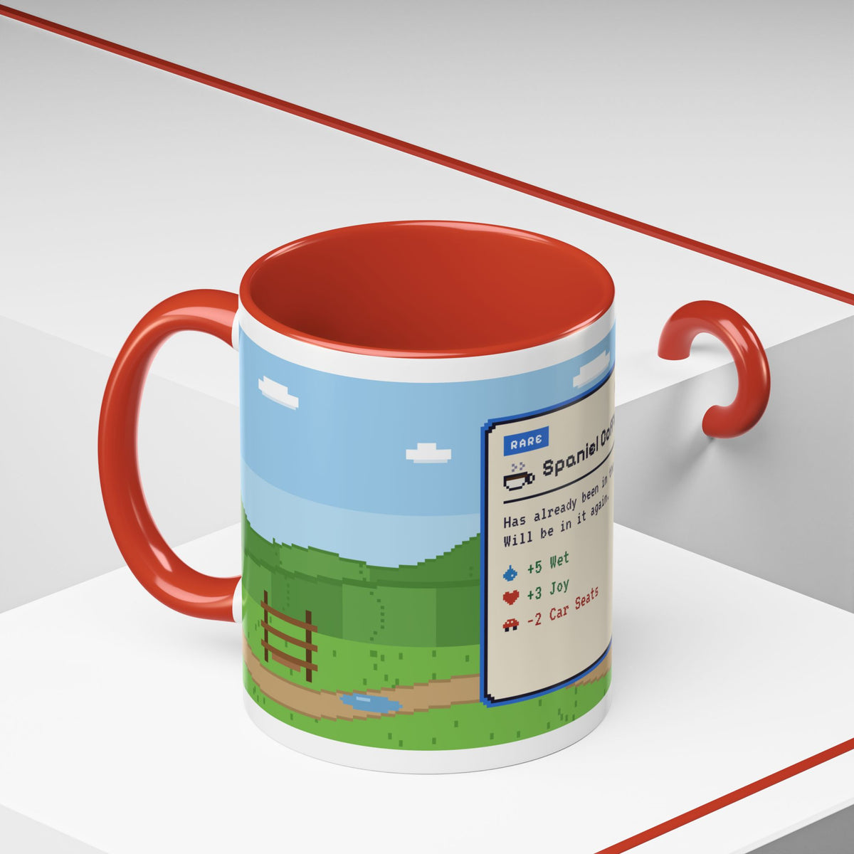 Spaniel Coffee pixel art mug with spaniel paddling in water – view 19