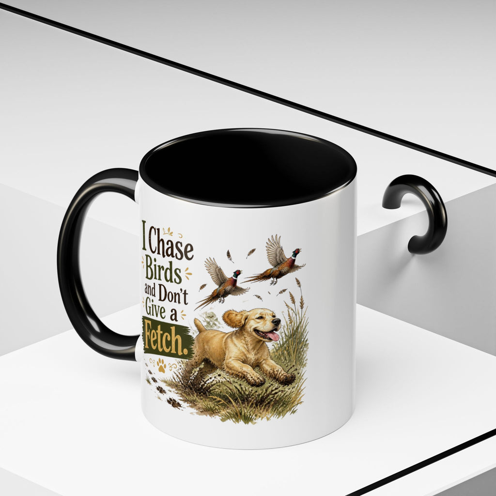 Funny Golden Cocker Spaniel Mug - I Chase Birds and Don't Give a Fetch, Working Gun Dog Gift, Pheasant Shooting Mug, 11oz