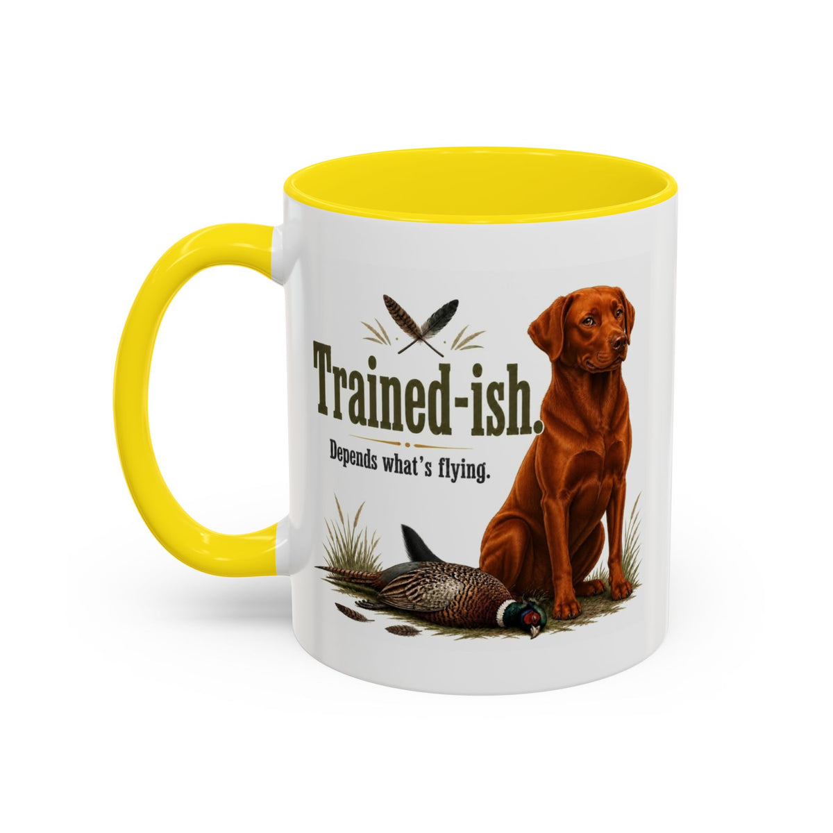 Funny Fox Red Labrador Mug - Trained-ish Depends What's Flying, Working Gun Dog Gift, Pheasant Shooting Mug, 11oz