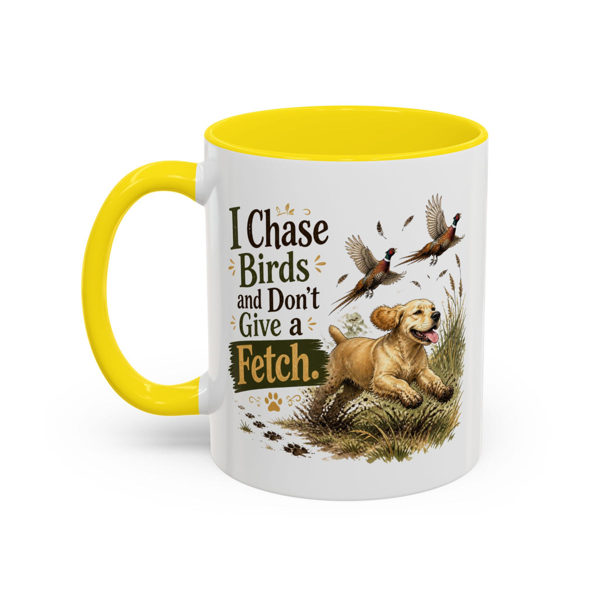 Funny Golden Cocker Spaniel Mug - I Chase Birds and Don't Give a Fetch, Working Gun Dog Gift, Pheasant Shooting Mug, 11oz