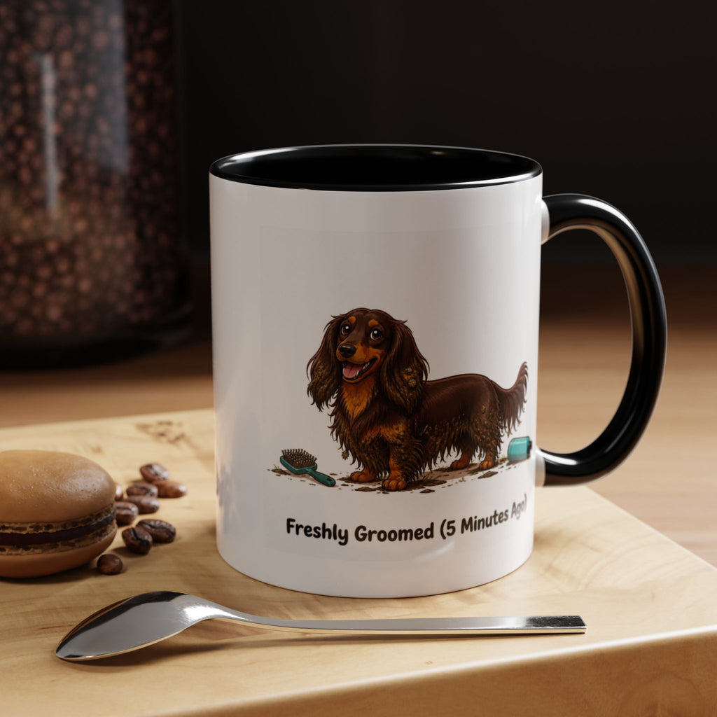 Freshly Groomed Mug - Mini Long Haired Dachshund - Chocolate & Tan