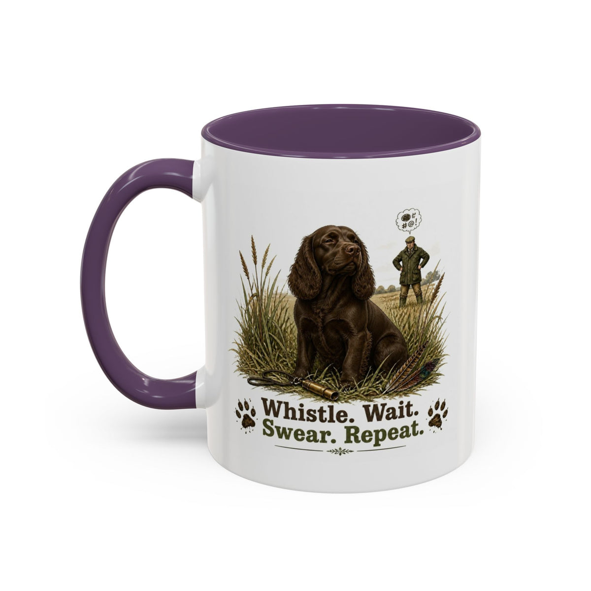 Funny Chocolate Cocker Spaniel Mug - Whistle. Wait. Swear. Repeat. Working Gun Dog Gift, Dog Training Mug, 11oz