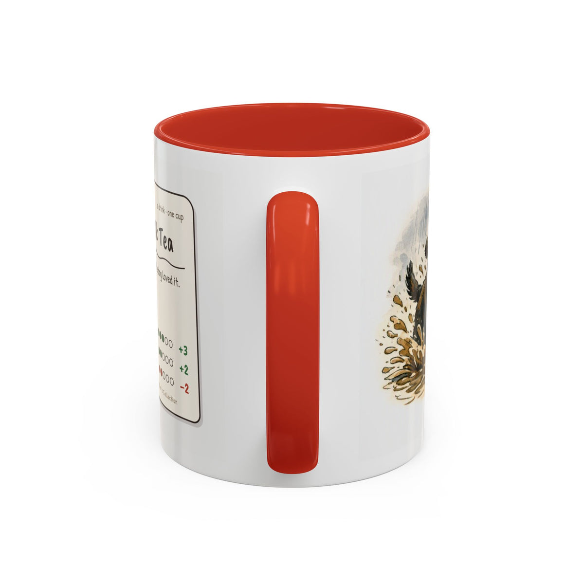 Rainy Walk Tea mug, man with black dog on a muddy rainy walk – view 10