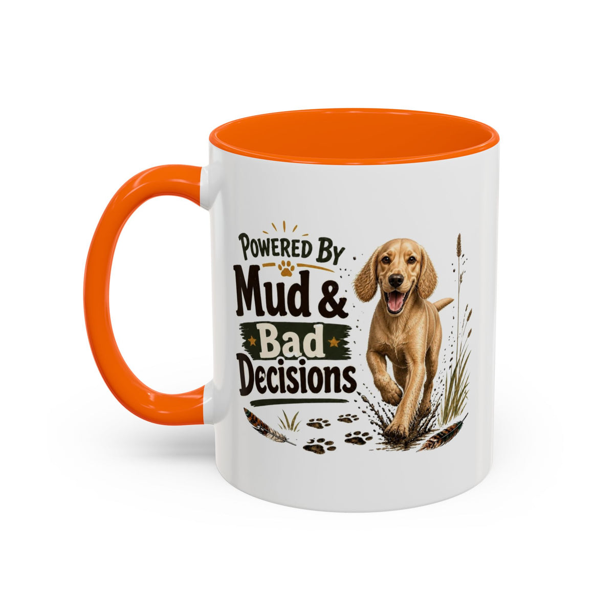 Funny Golden Cocker Spaniel Mug - Powered By Mud & Bad Decisions, Muddy Dog Owner Gift, Gundog Lover Coffee Mug, 11oz