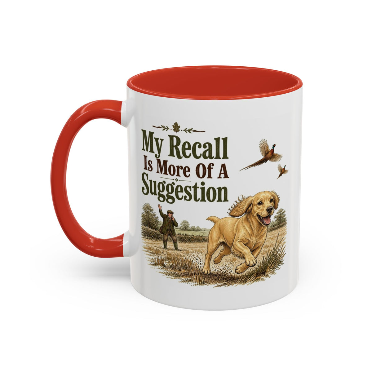 Funny Golden Cocker Spaniel Mug - My Recall Is More Of A Suggestion, Working Gun Dog Gift, Pheasant Shooting Mug, 11oz