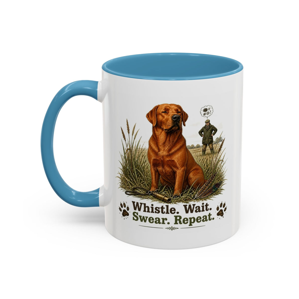 Funny Fox Red Labrador Mug - Whistle. Wait. Swear. Repeat. Working Gun Dog Gift, Dog Training Mug, 11oz