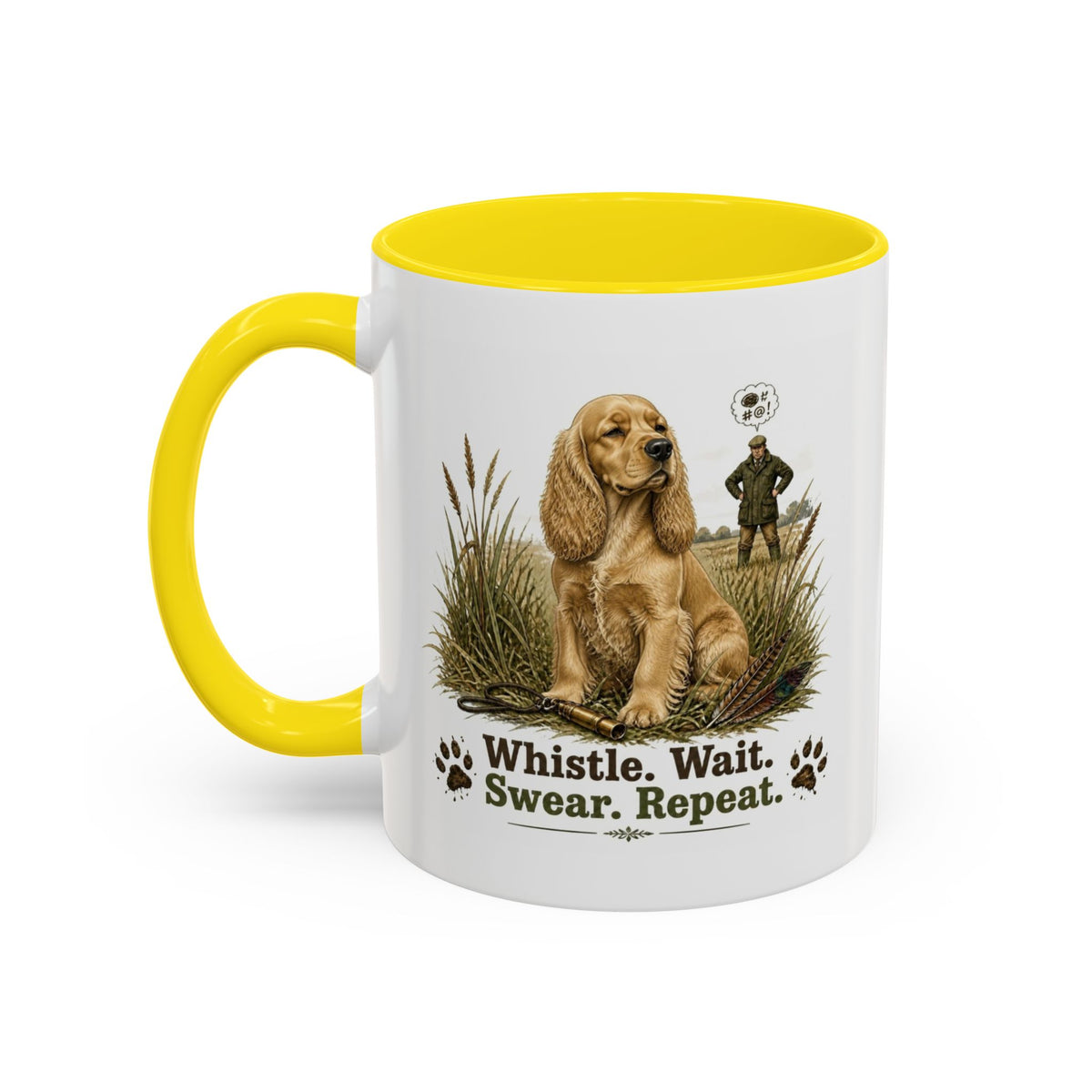 Funny Golden Cocker Spaniel Mug - Whistle. Wait. Swear. Repeat. Working Gun Dog Gift, Dog Training Mug, 11oz