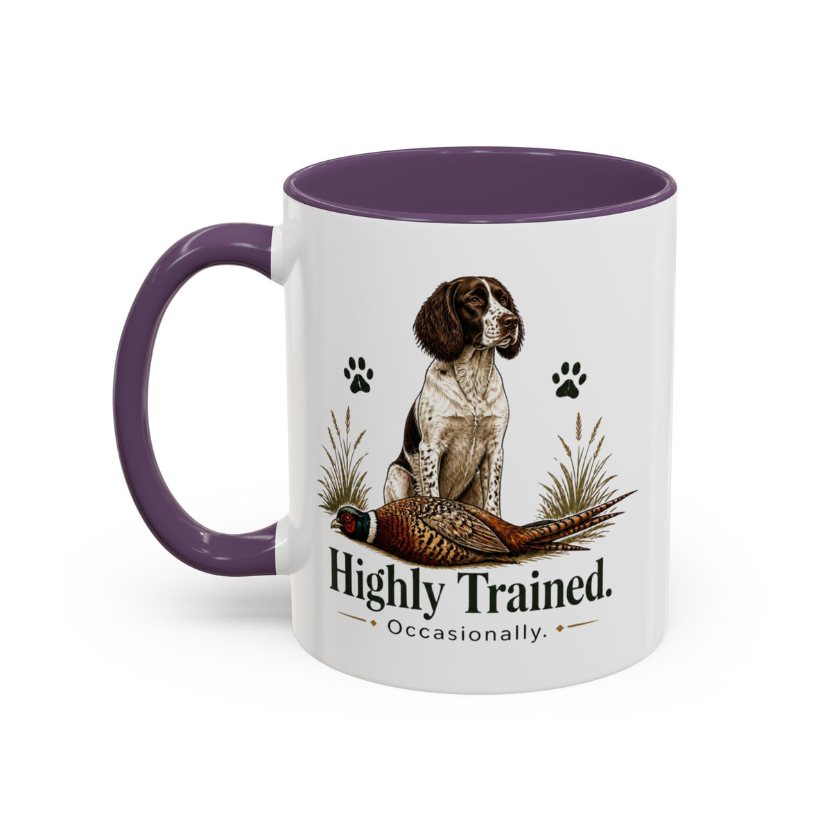 Funny Liver and White Springer Spaniel Mug - Highly Trained Occasionally, Gundog Owner Gift, Shooting Dog Lover Coffee Mug, 11oz