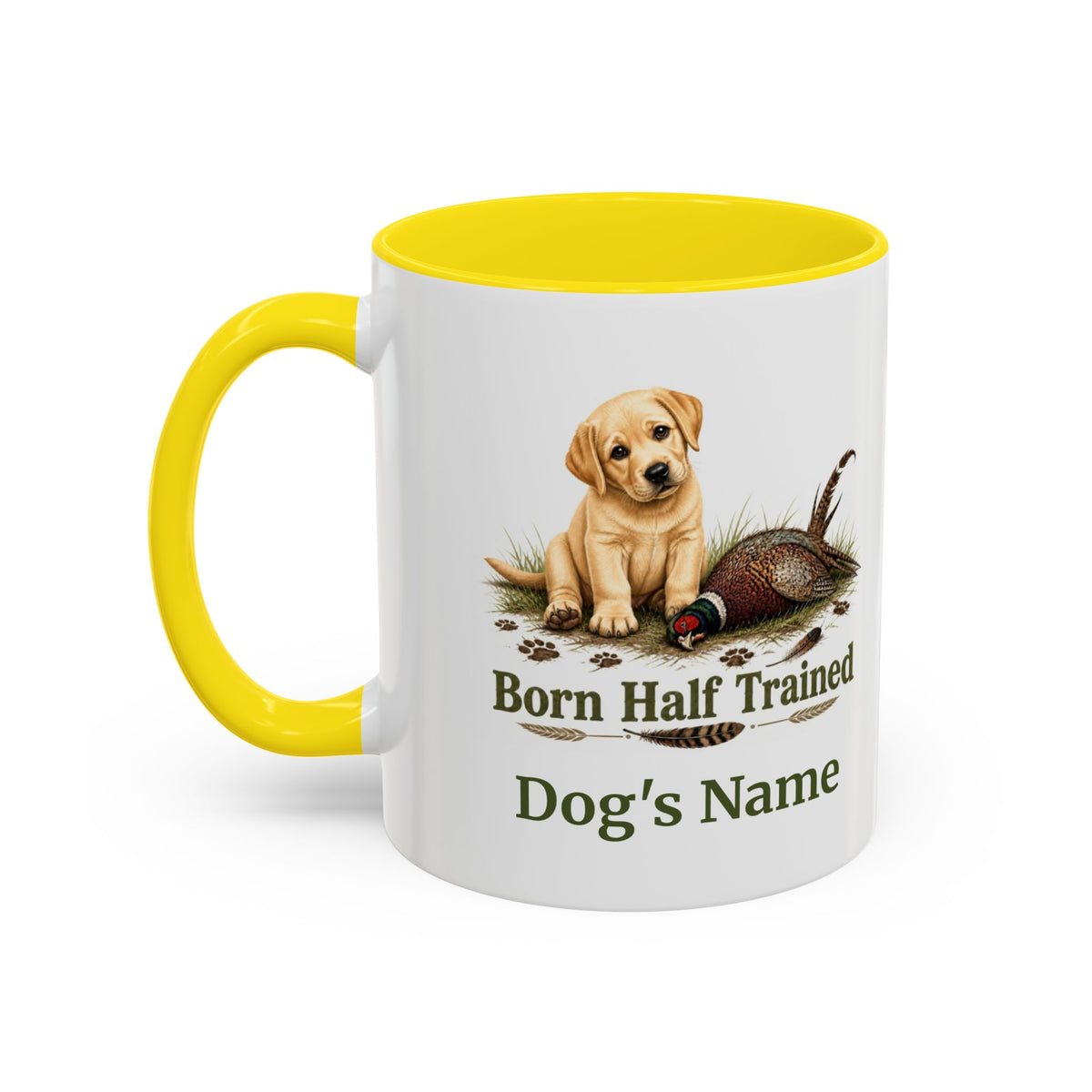 Personalised Yellow Labrador Puppy Mug - Born Half Trained - Custom Dog Name, Pheasant Gun Dog Gift, 11oz