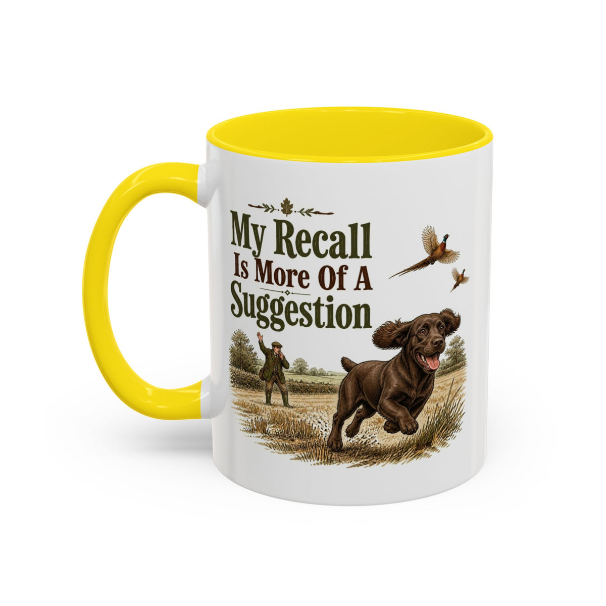 Funny Chocolate Cocker Spaniel Mug - My Recall Is More Of A Suggestion, Working Gun Dog Gift, Pheasant Shooting Mug, 11oz