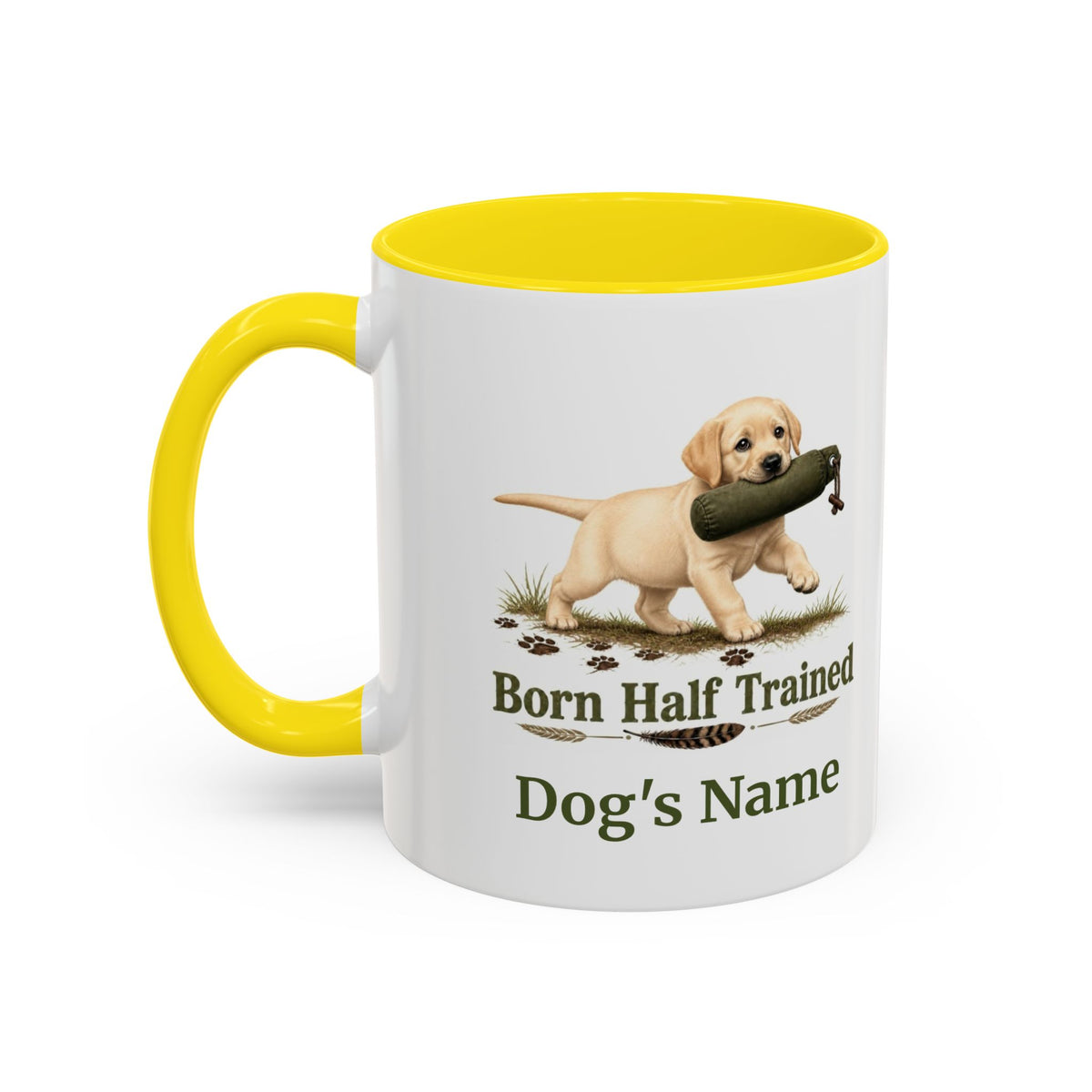 Personalised Yellow Labrador Puppy Mug - Born Half Trained - Custom Dog Name, Training Dummy Gun Dog Gift, 11oz