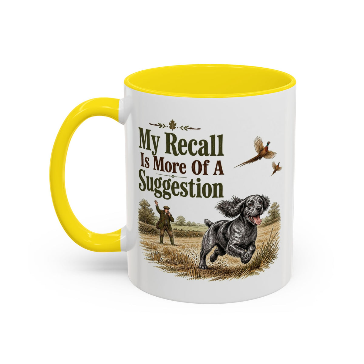Funny Blue Roan Cocker Spaniel Mug - My Recall Is More Of A Suggestion, Working Gun Dog Gift, Pheasant Shooting Mug, 11oz
