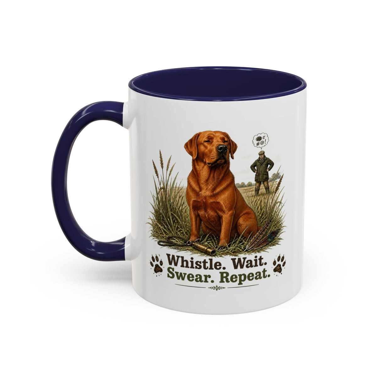 Funny Fox Red Labrador Mug - Whistle. Wait. Swear. Repeat. Working Gun Dog Gift, Dog Training Mug, 11oz
