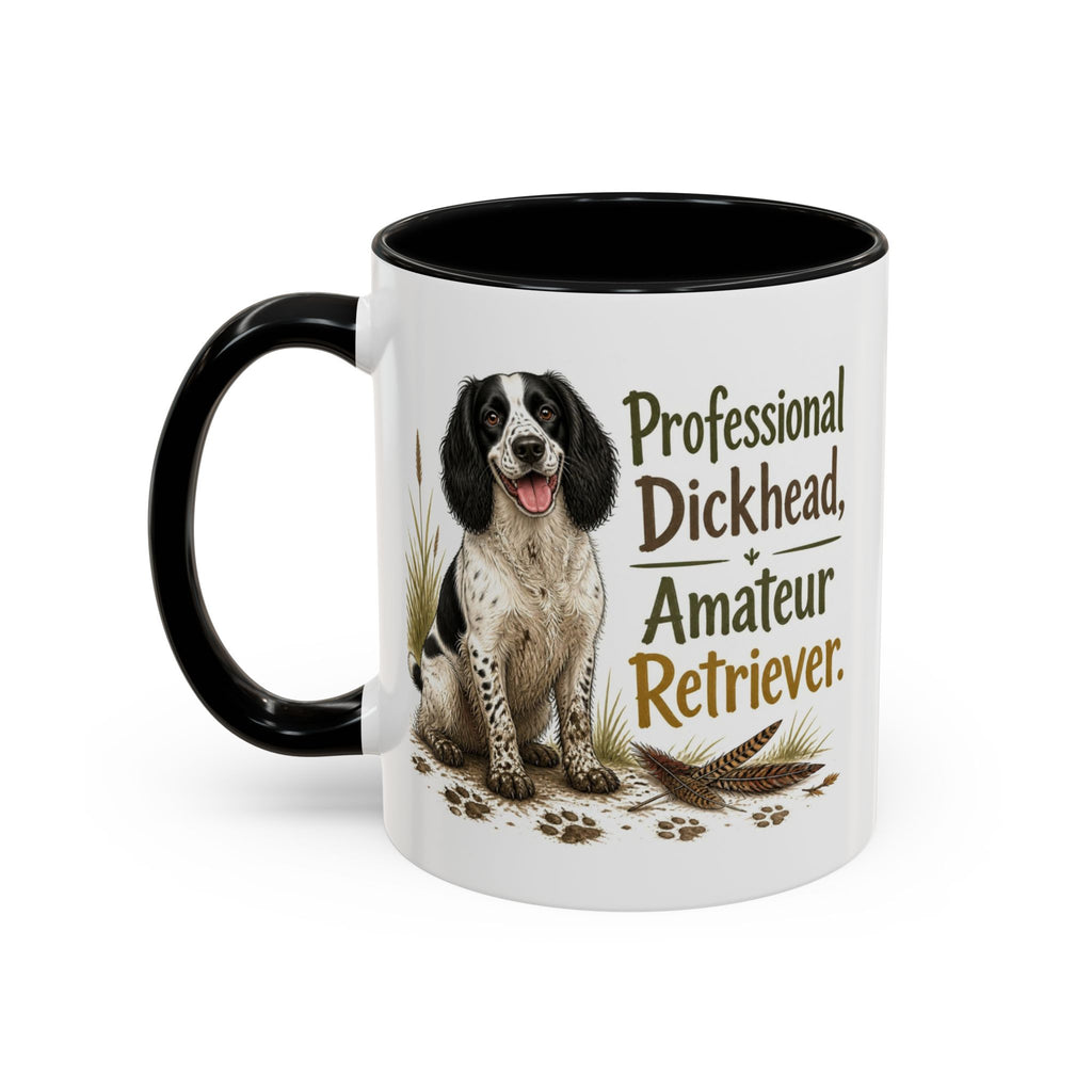 Funny Black and White Springer Spaniel Mug - Professional Dickhead, Amateur Retriever, Working Gun Dog Gift, Pheasant Shooting Mug, 11oz