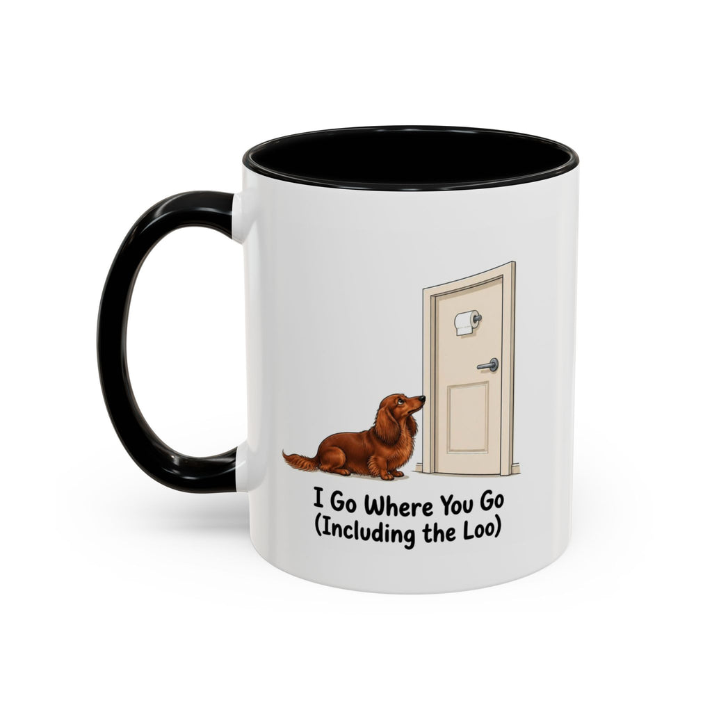 I Go Where You Go Mug - Mini Long Haired Dachshund - Red