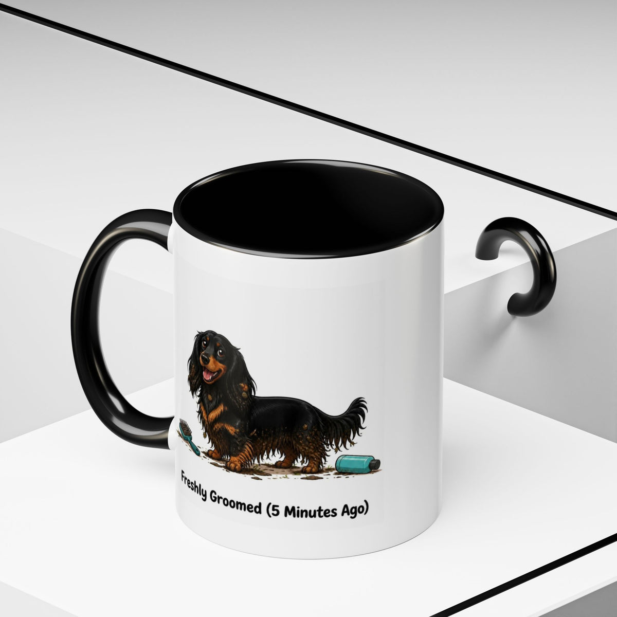 Freshly Groomed Mug - Mini Long Haired Dachshund - Black & Tan