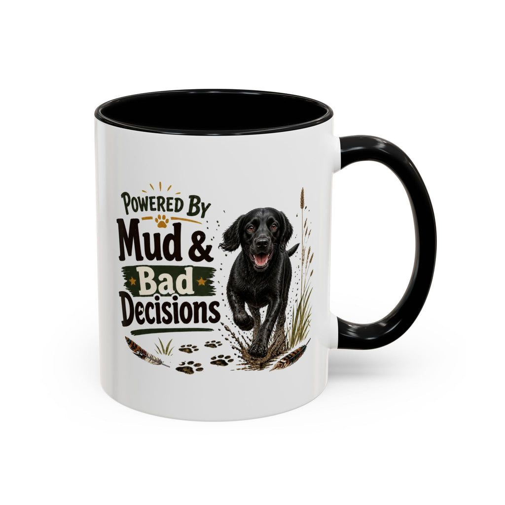 Funny Black Cocker Spaniel Mug - Powered By Mud & Bad Decisions, Muddy Dog Owner Gift, Gundog Lover Coffee Mug, 11oz